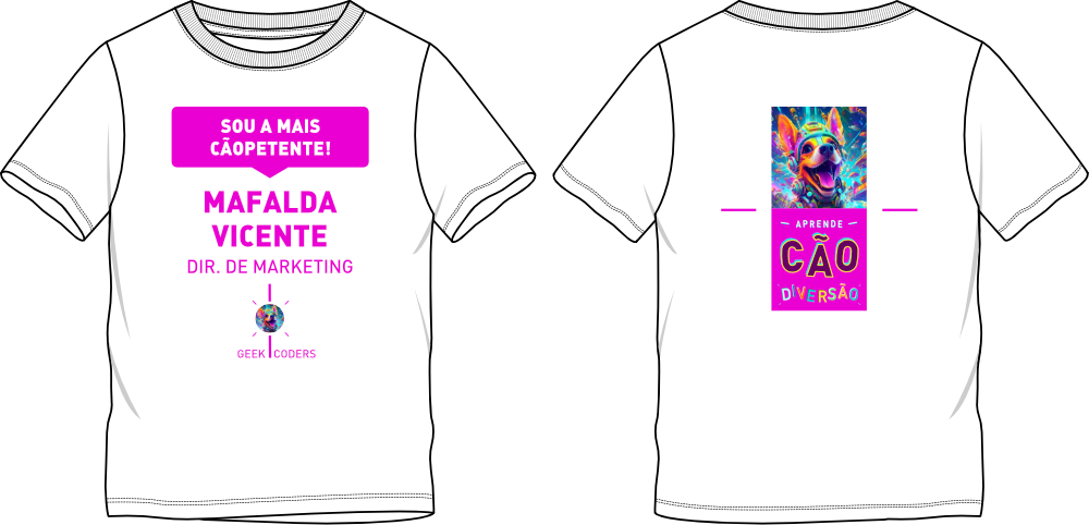 Image of thirts with branding that say Aprende Cao Diversao. This is an image related to a project inside Pedro Rodrigues (Treze413) graphic design portfolio.