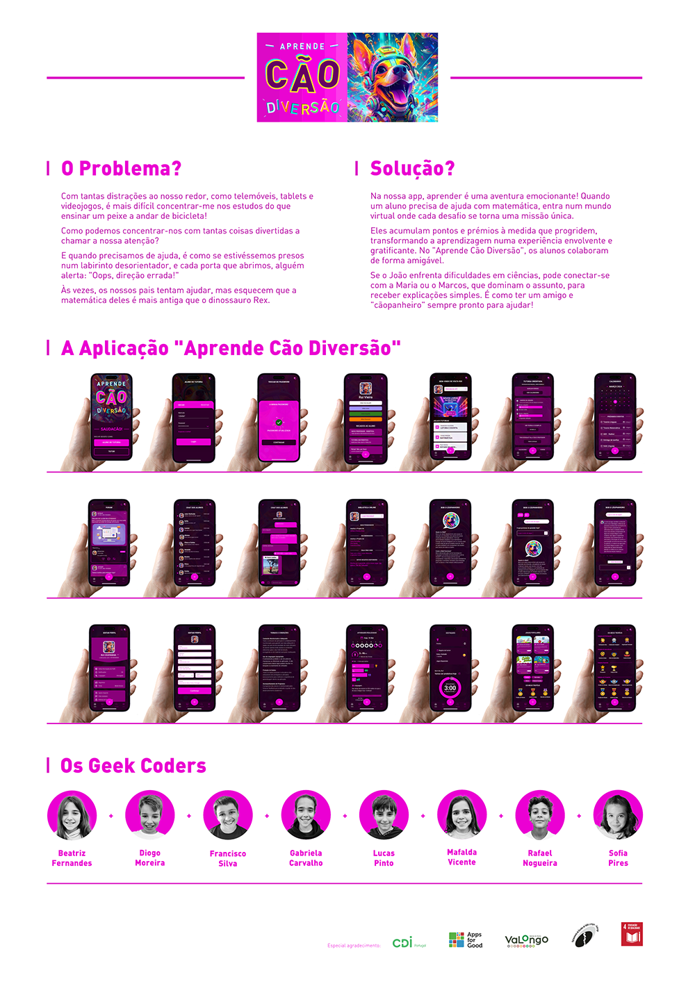 Image of a branding A1 poster for the app Aprende Cao Diversao. This is an image related to a project inside Pedro Rodrigues (Treze413) graphic design portfolio.